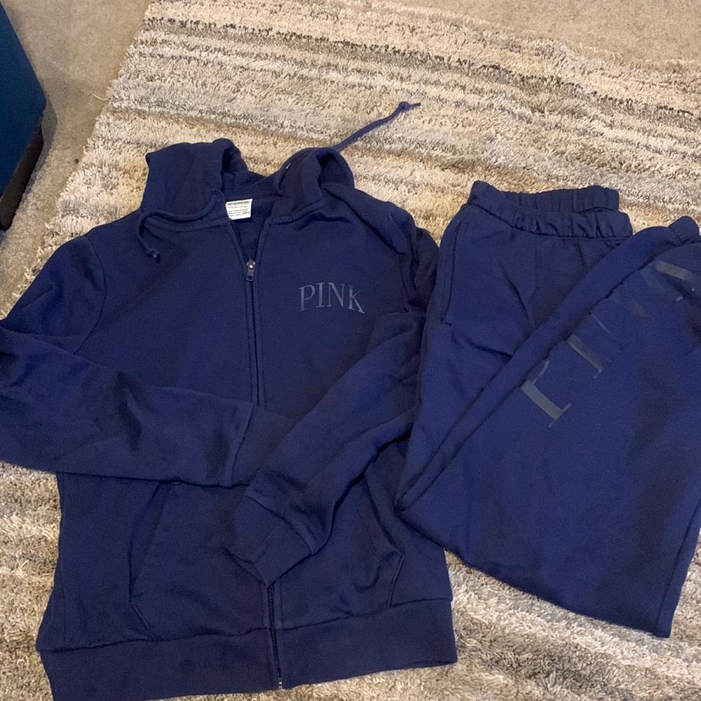 PINK navy blue hoodie and sweatpants set